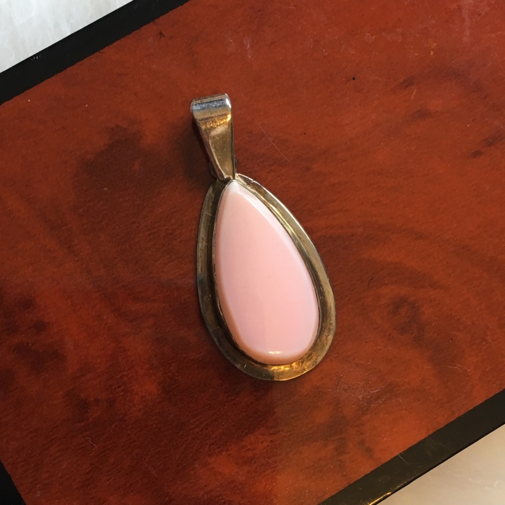 Teardrop sterling silver pendant pink opaque stone